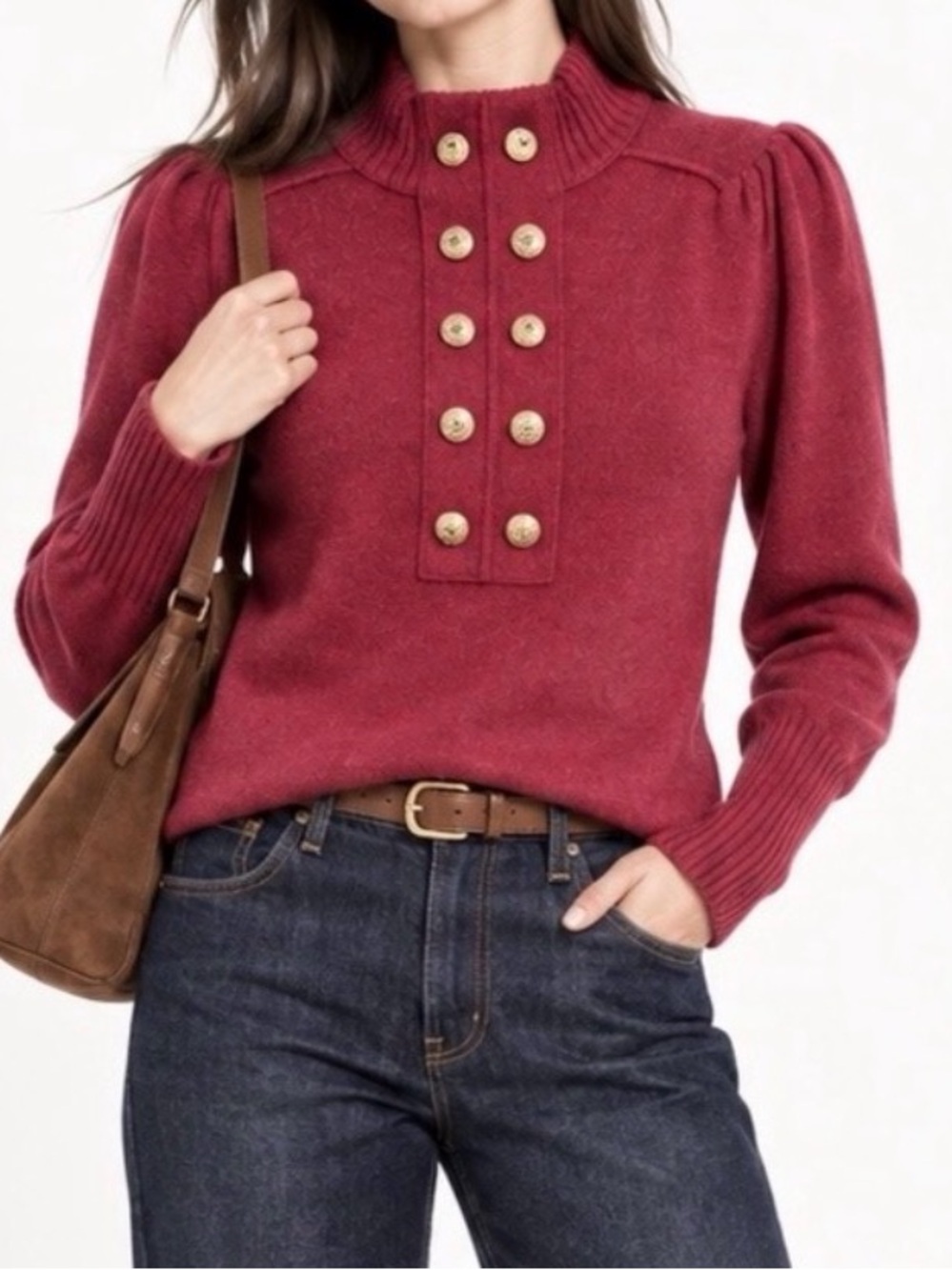Plenty Tracy Reese - Burgundy Button Front Mock-neck Sweater, M, Like New